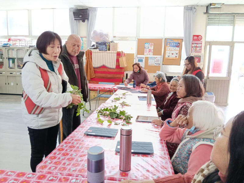 本次課程「賽德克族 sama（野菜）文化 V.S 現代數位植物辨識」，邀請江嬌媚講師帶領學員認識傳統野菜文化。課程開始前，講師先到文健站周邊走訪觀察，了解目前在盧山部落附近仍能看到哪些野菜。