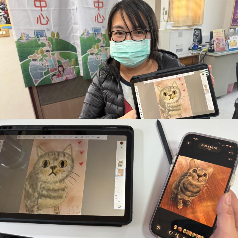 同學平板畫家中的貓