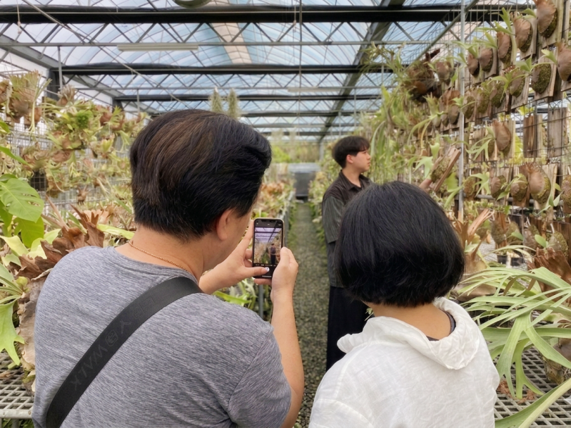 學員拍攝正在巡視溫室的老闆