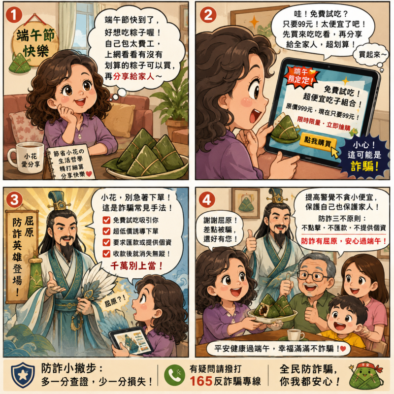 結合端午節還有學員們自己構思的角色，生成一張獨一無二的端午防詐漫畫