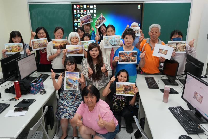 課程最後大合照，學員們拿著自己輸出的作品